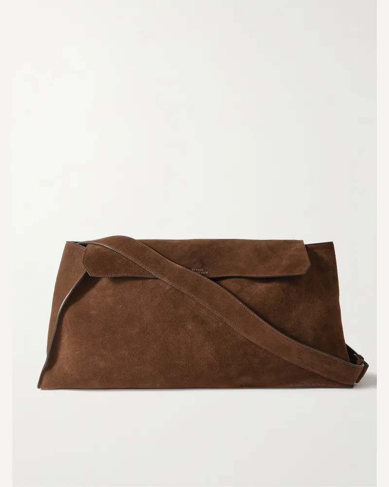 Studio Nicholson Shiboru Umhängetasche aus Veloursleder Braun