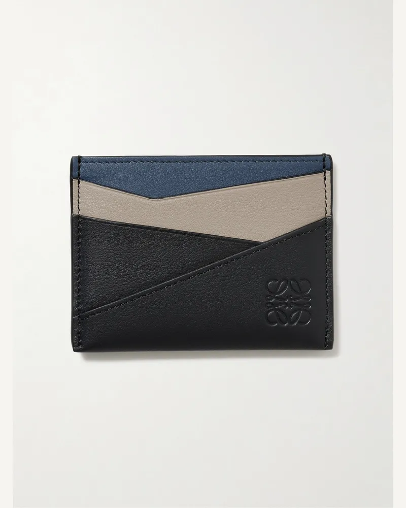 Loewe Puzzle Kartenetui aus Leder mit Logoprägung in Colour-Block-Optik Blau