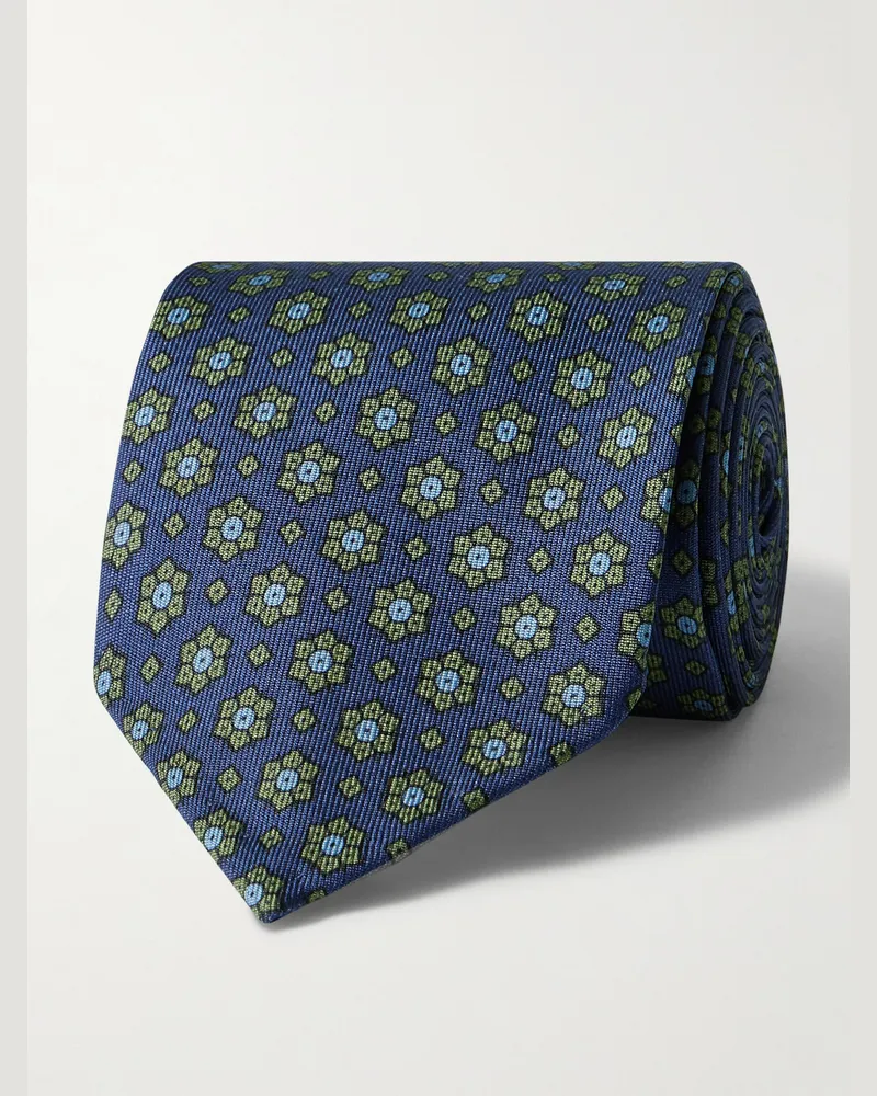 Rubinacci Krawatte aus Seiden-Twill mit Blumenprint, 8 cm Blau