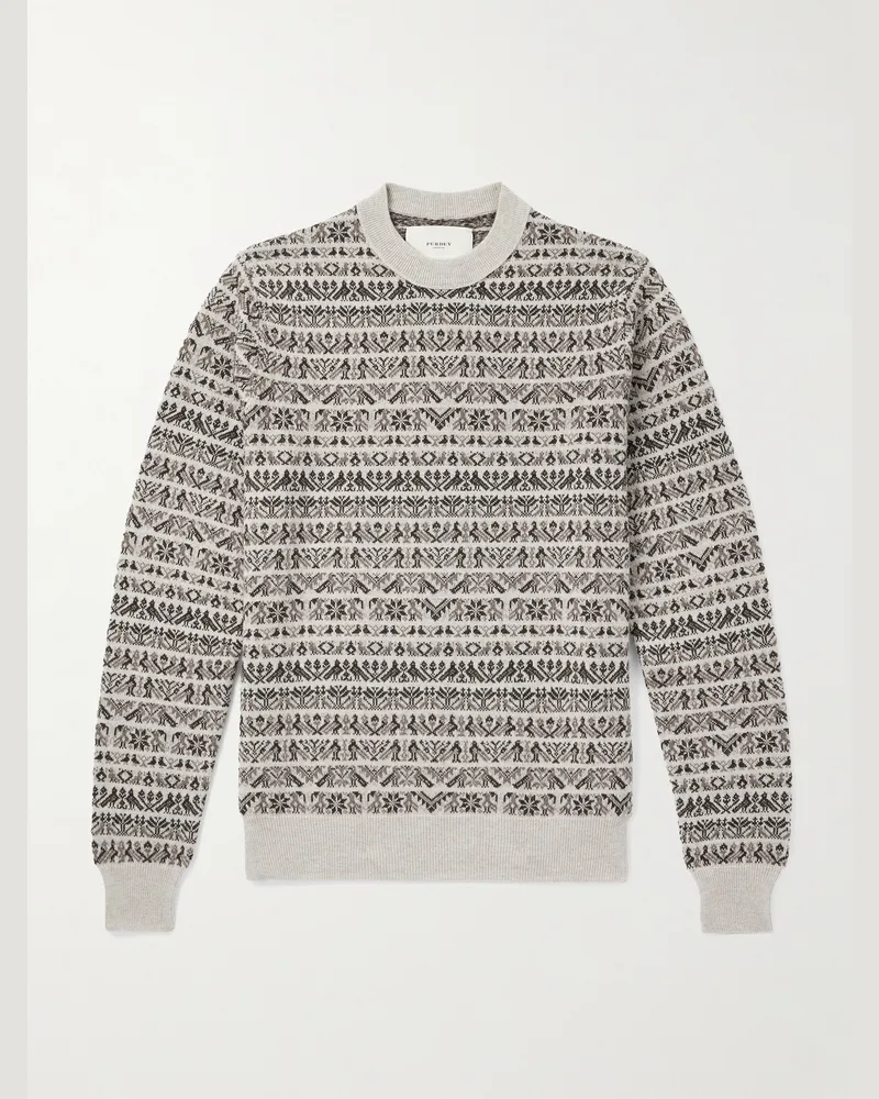 PURDEY Vigo schmal geschnittener Pullover aus Wolle mit Fair-Isle-Muster Neutral
