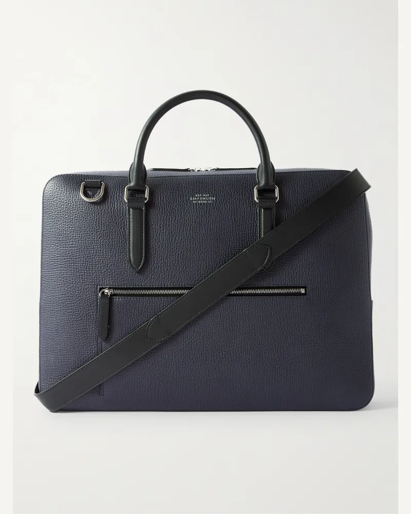 Smythson Ludlow Full-Grain Leather Briefcase Blue