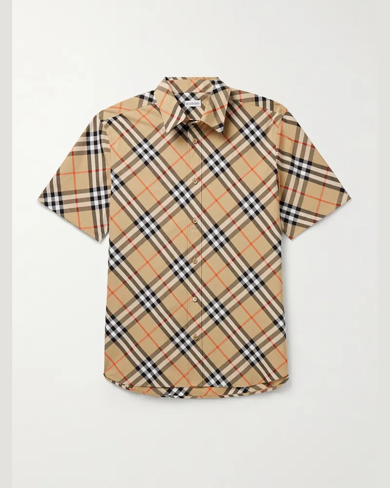 Burberry Checked Cotton-Poplin Shirt Neutrals