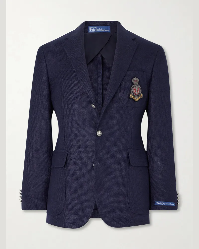 Ralph Lauren Logo-Embroidered Linen-Hopsack Blazer Blue