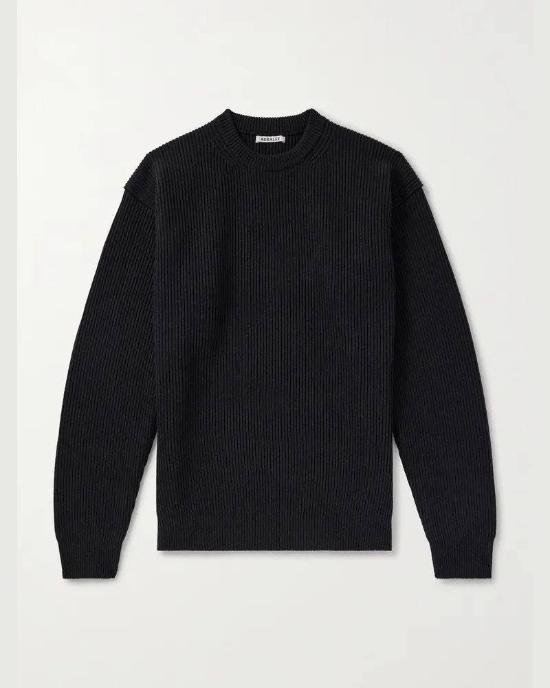 AURALEE Pullover aus Wolle in Rippstrick Schwarz