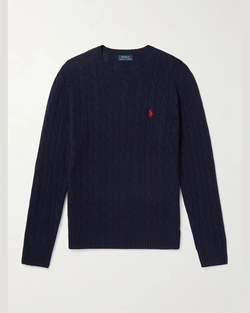 Ralph Lauren Cable-Knit Wool and Cashmere-Blend Sweater Blue