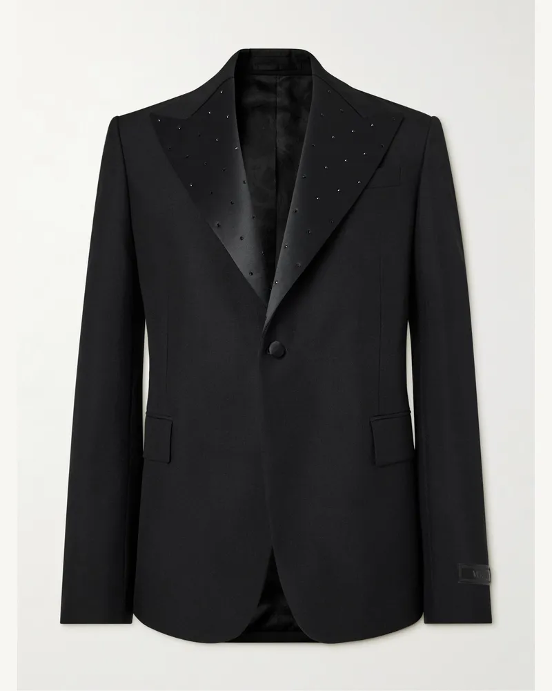 Versace Schmal geschnittene Smokingjacke aus einer Woll-Mohairmischung mit Satinbesatz und Verzierung Schwarz