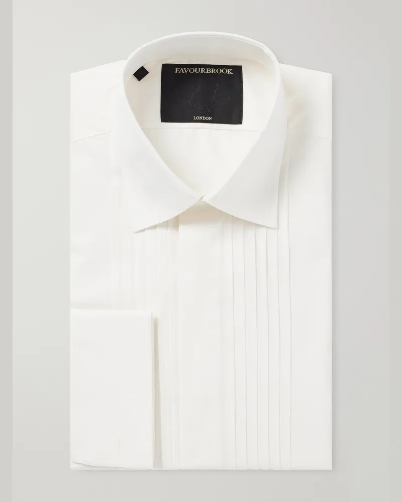 Favourbrook Classic-Collar Pintucked Cotton-Poplin Tuxedo Shirt White