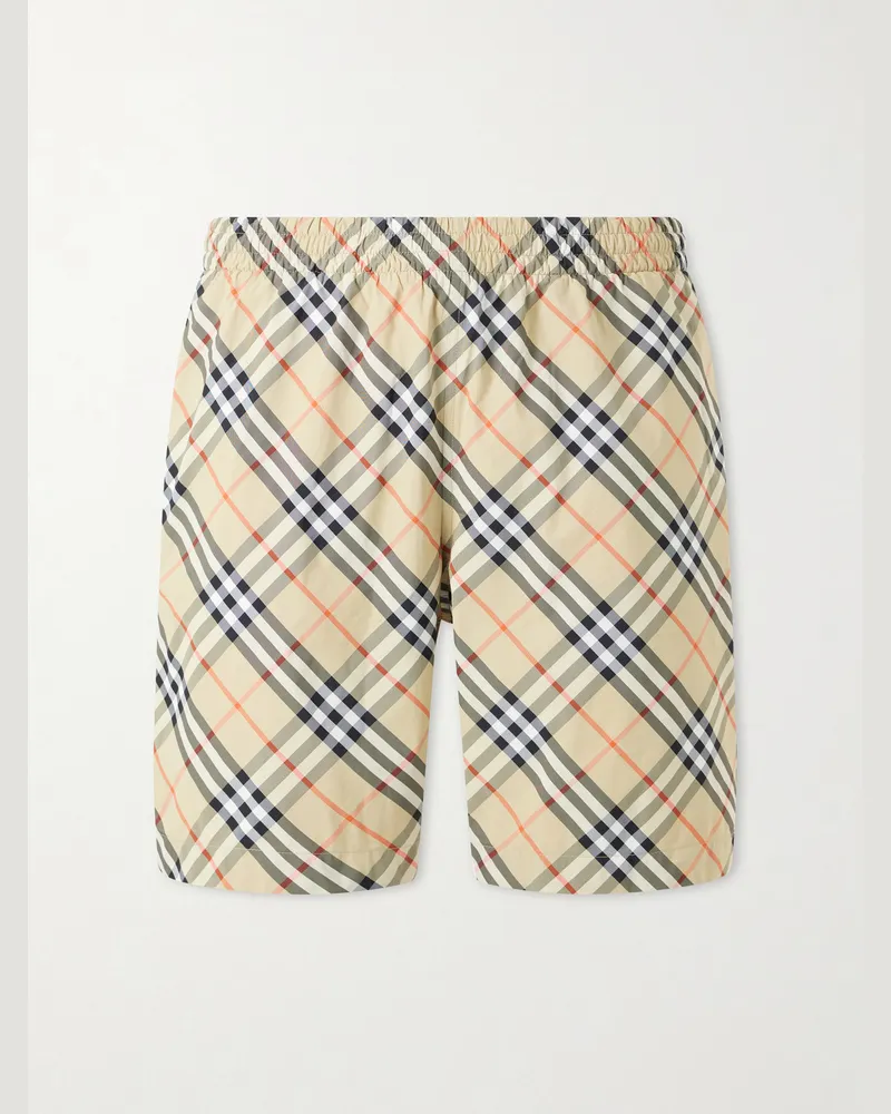 Burberry Treston Straight-Leg Mid-Length Checked Swim Shorts Neutrals