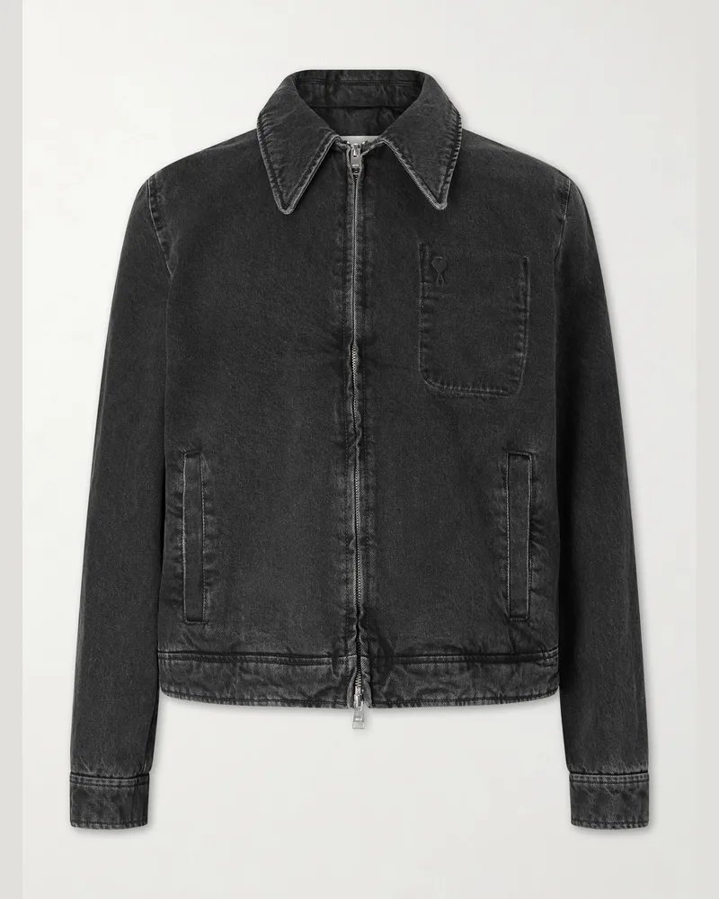 AMI Paris Logo-Embroidered Denim Jacket Black