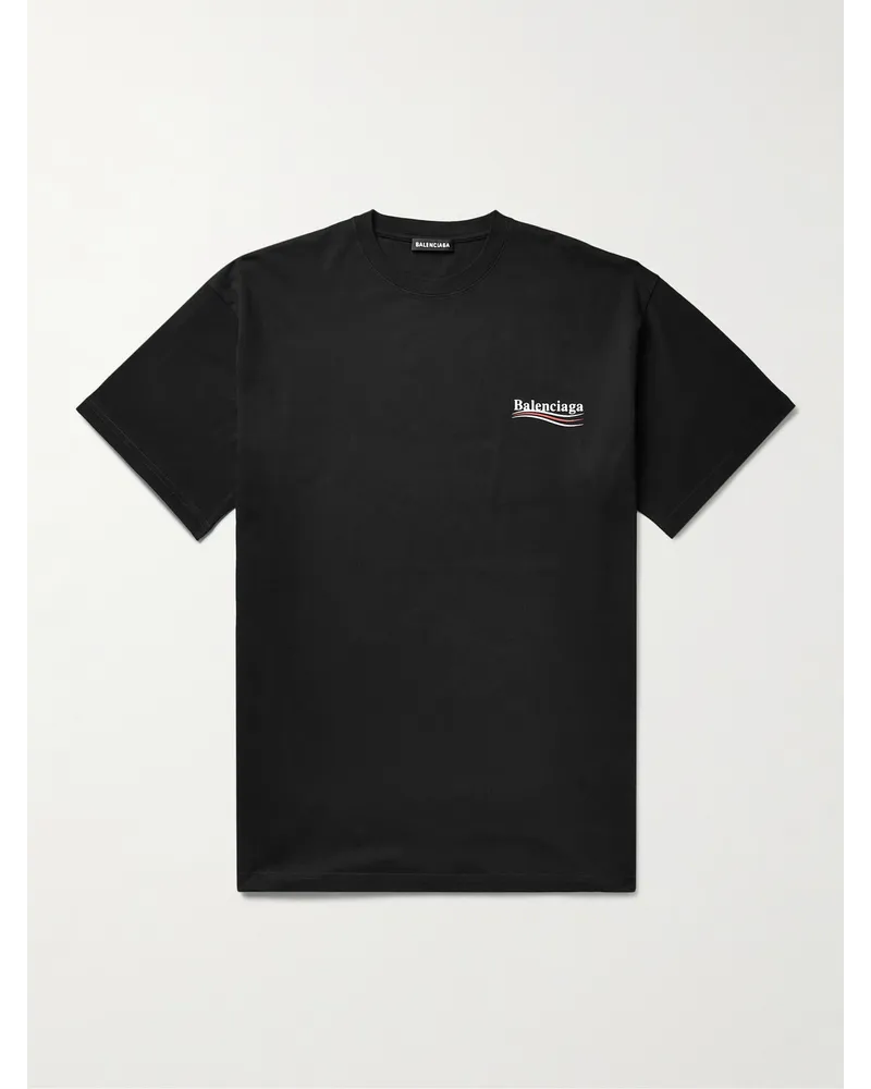 Balenciaga Oversized Logo-Print Cotton-Jersey T-Shirt Schwarz