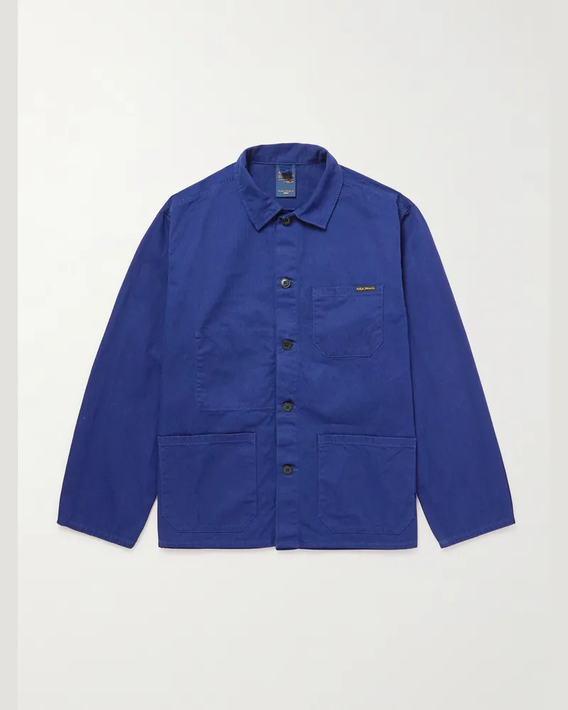 Nudie Jeans Buddy Herringbone Organic Cotton-Twill Chore Jacket Blue