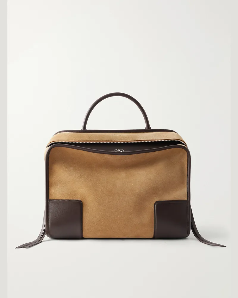 Loewe Amazona 180 XL Leather-Trimmed Suede Tote Bag Brown