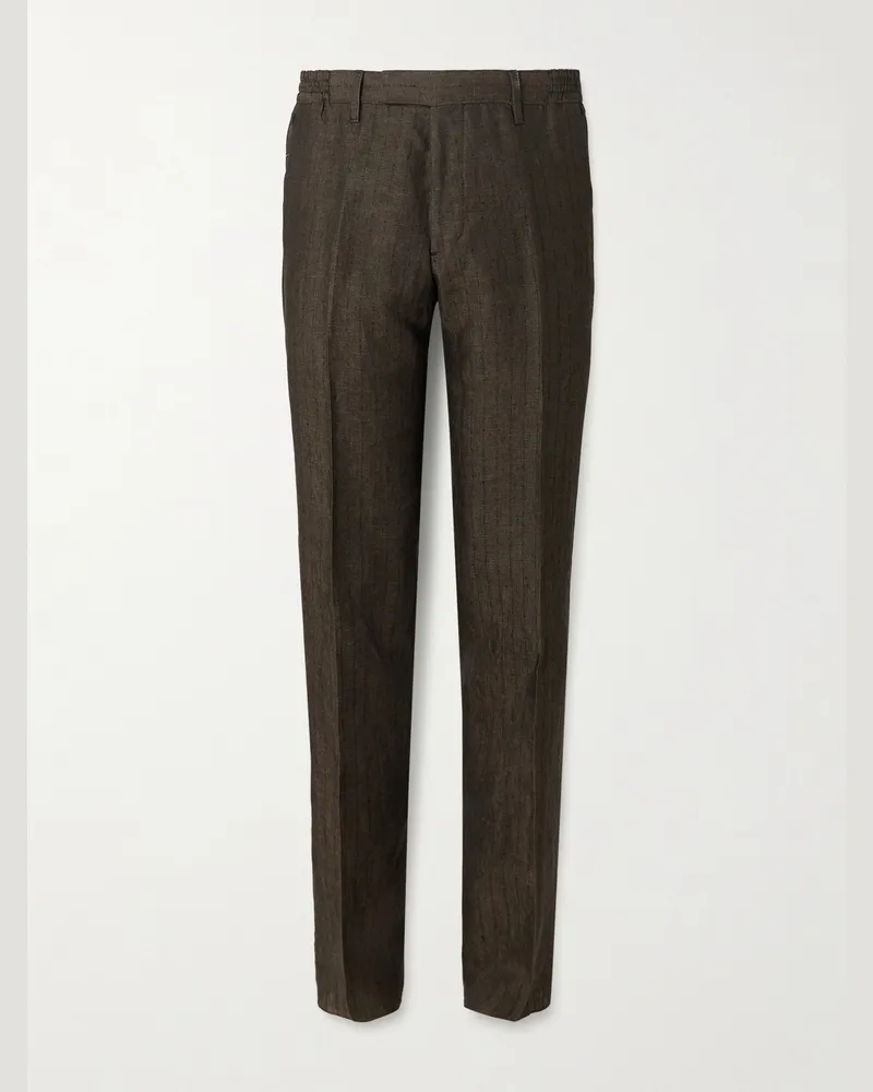 MR P. Straight-Leg Striped Linen Suit Trousers Brown