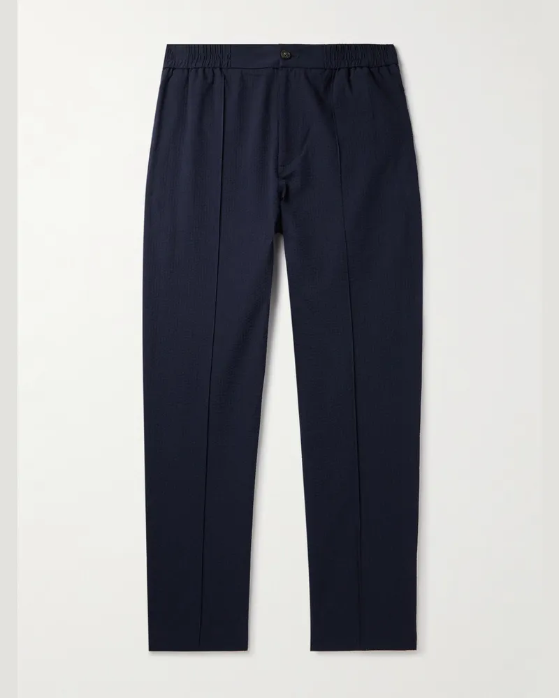 A.P.C. Joaquin Straight-Leg Cotton-Seersucker Trousers Blue
