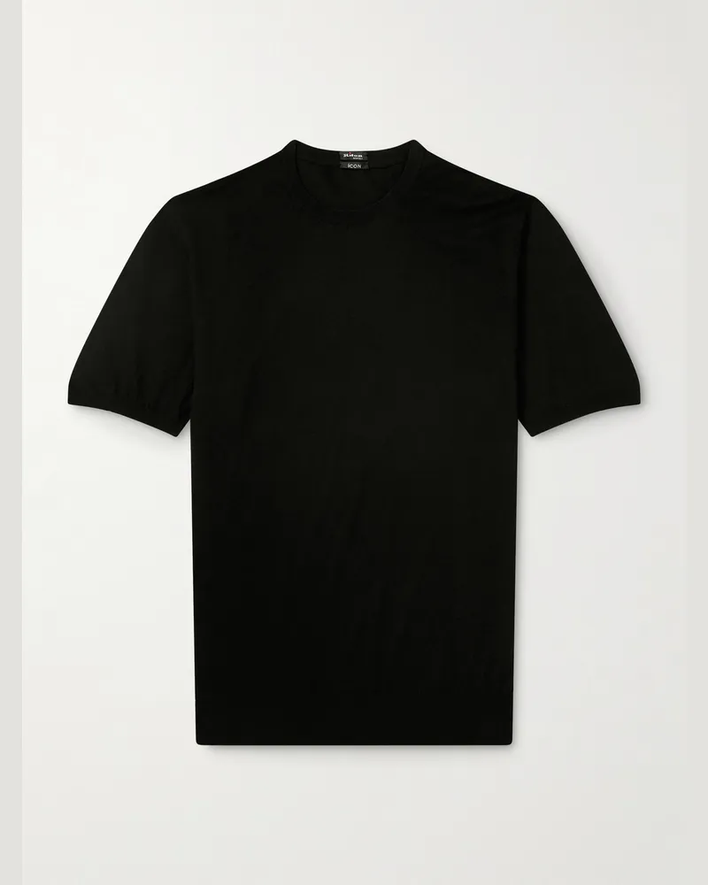 Kiton Knitted Cotton T-Shirt Black
