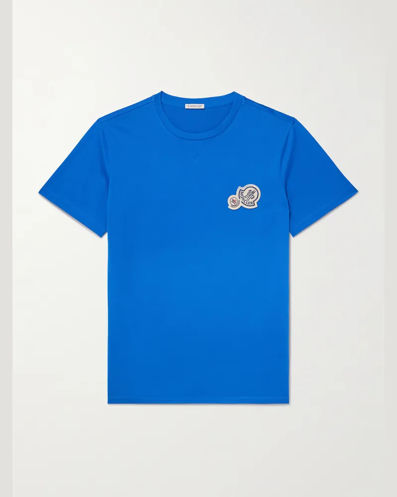Moncler T-Shirt aus Baumwoll-Jersey mit Logoapplikation Blau