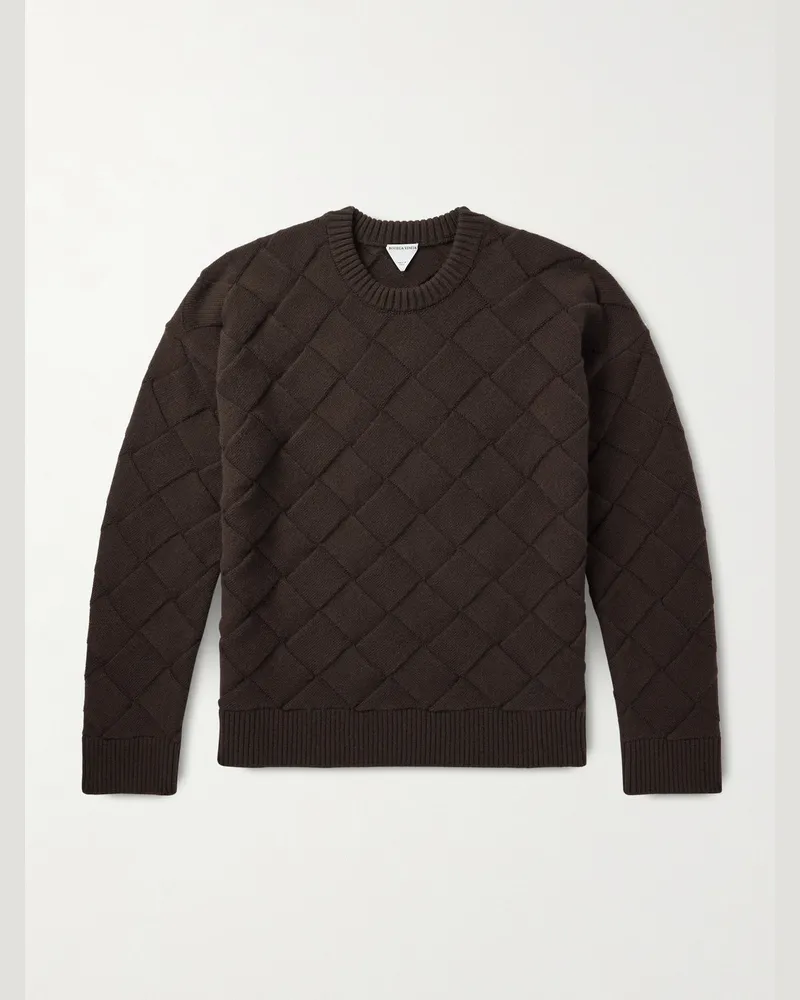 Bottega Veneta Pullover aus einer Wollmischung mit Intrecciato-Muster Braun