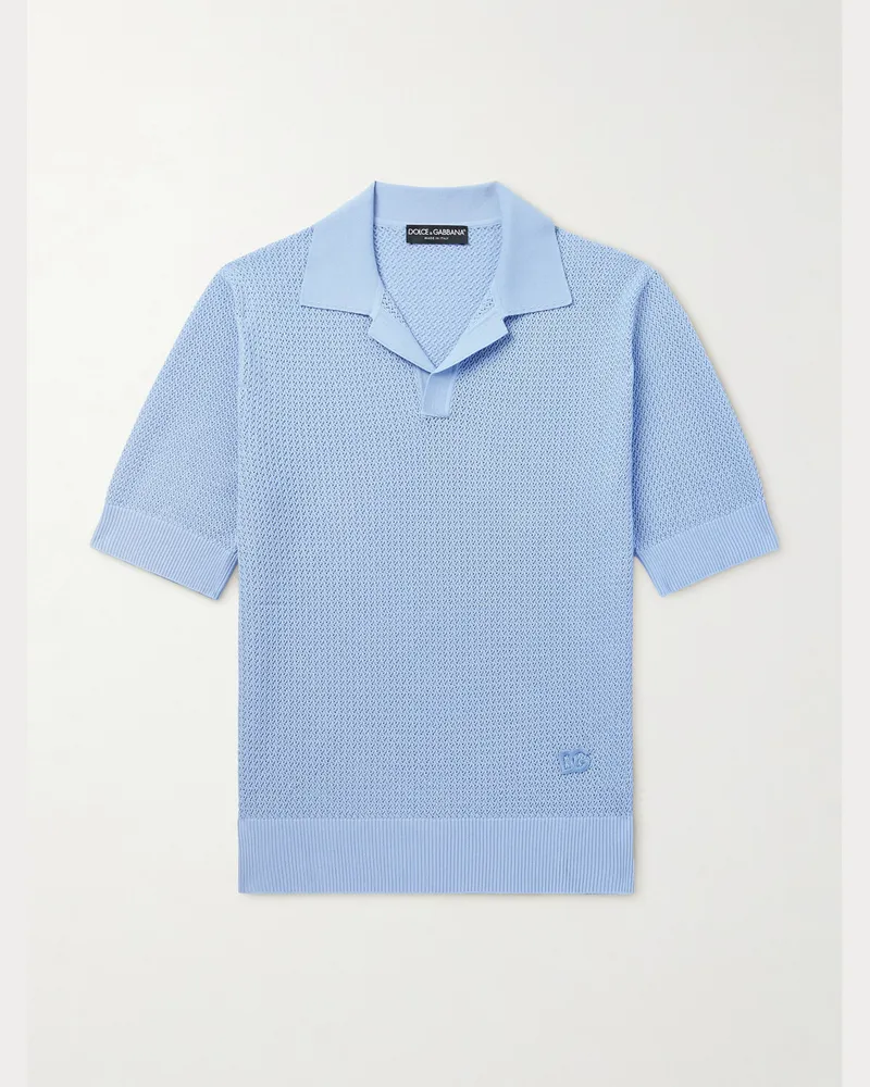 Dolce & Gabbana Schmal geschnittenes Polohemd aus Baumwolle mit Logostickerei Blau