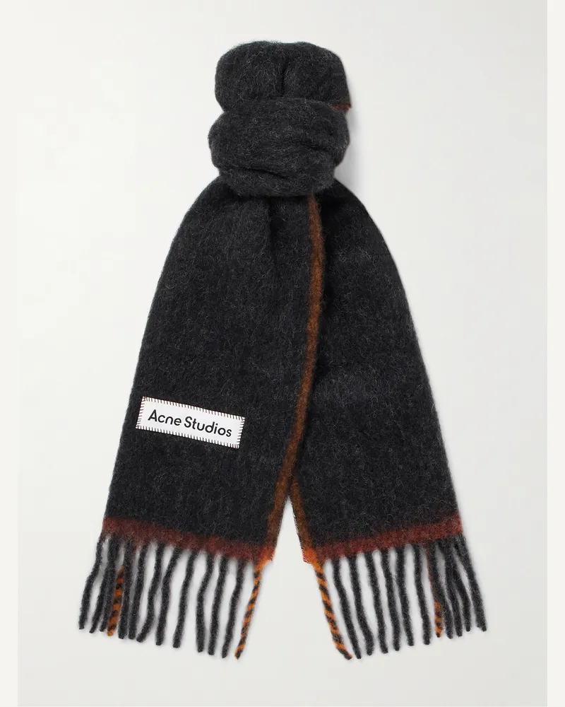 Acne Studios Vally Fringed Knitted Scarf Black