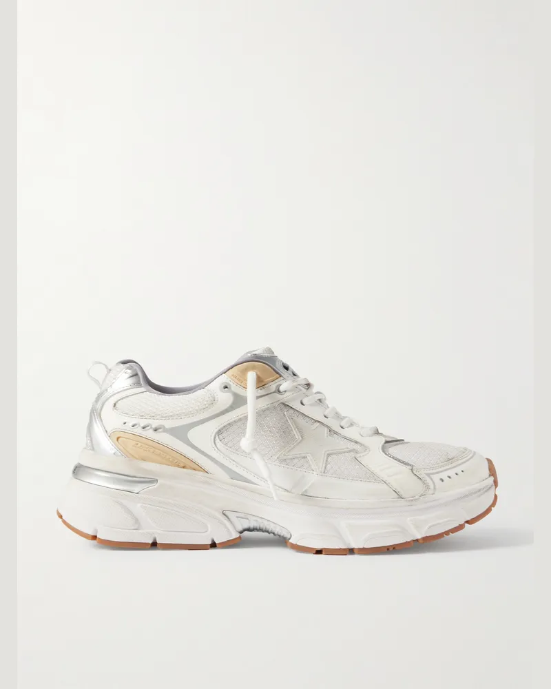 Golden Goose Lightstar Rubber-Trimmed Leather and Mesh Sneakers Neutrals