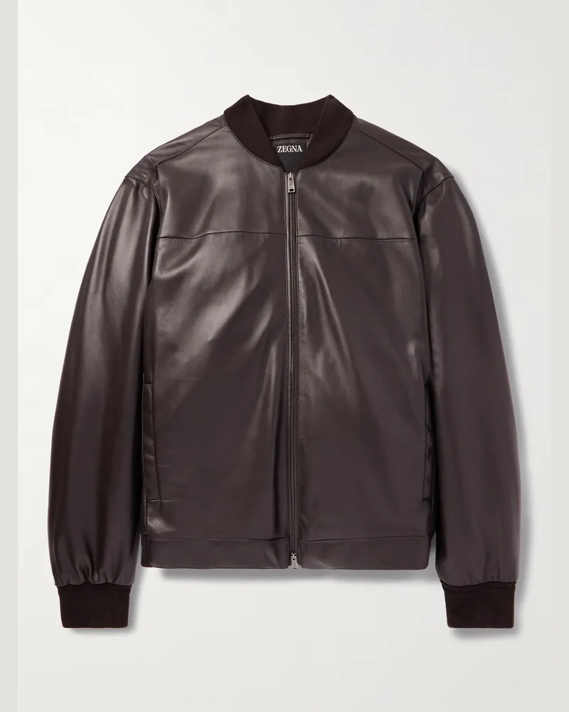 Ermenegildo Zegna Schmal geschnittene Lederjacke Braun