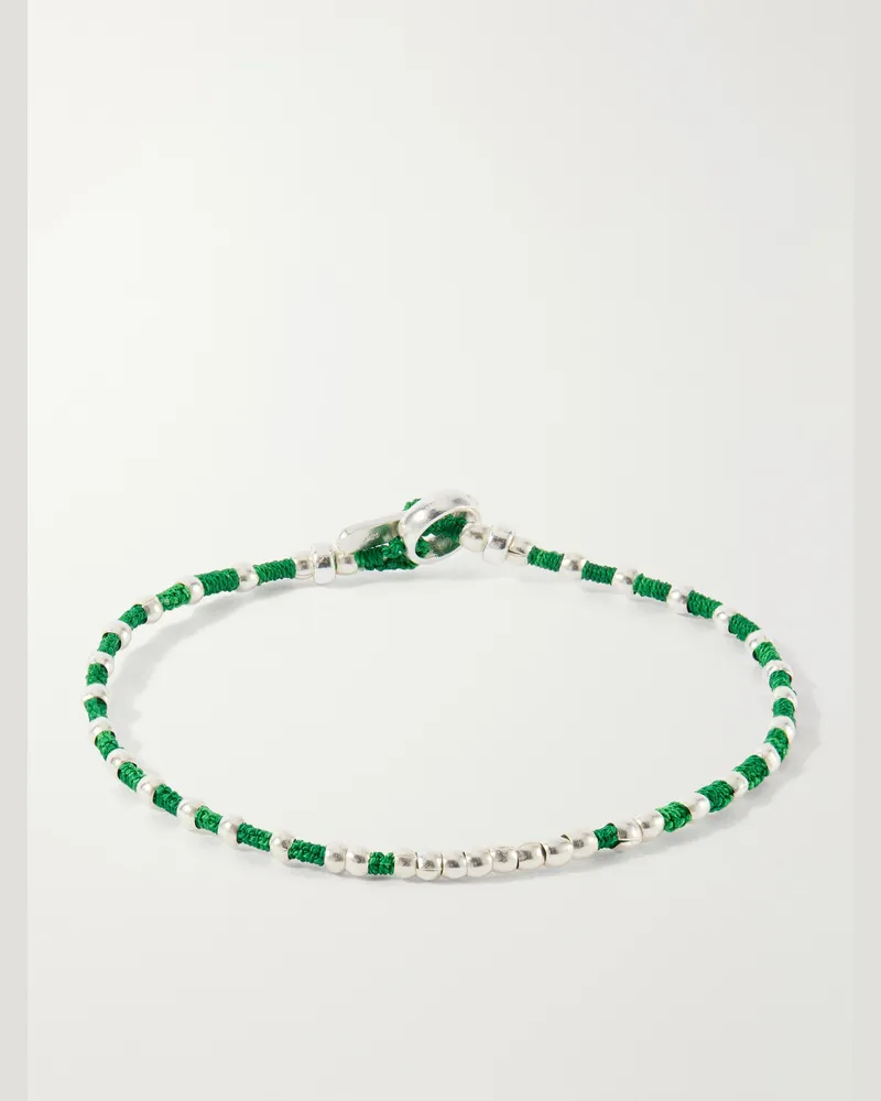 Mikia Braided Cord and Sterling Silver Beaded Bracelet Green