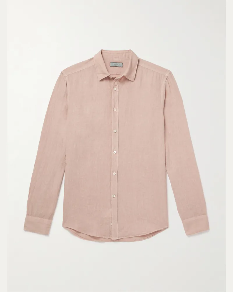 Canali Hemd aus Leinen in Stückfärbung Pink