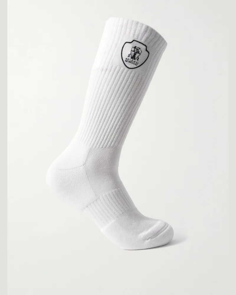 Brunello Cucinelli Socken aus einer Baumwollmischung in Rippstrick mit Logostickerei Weiß