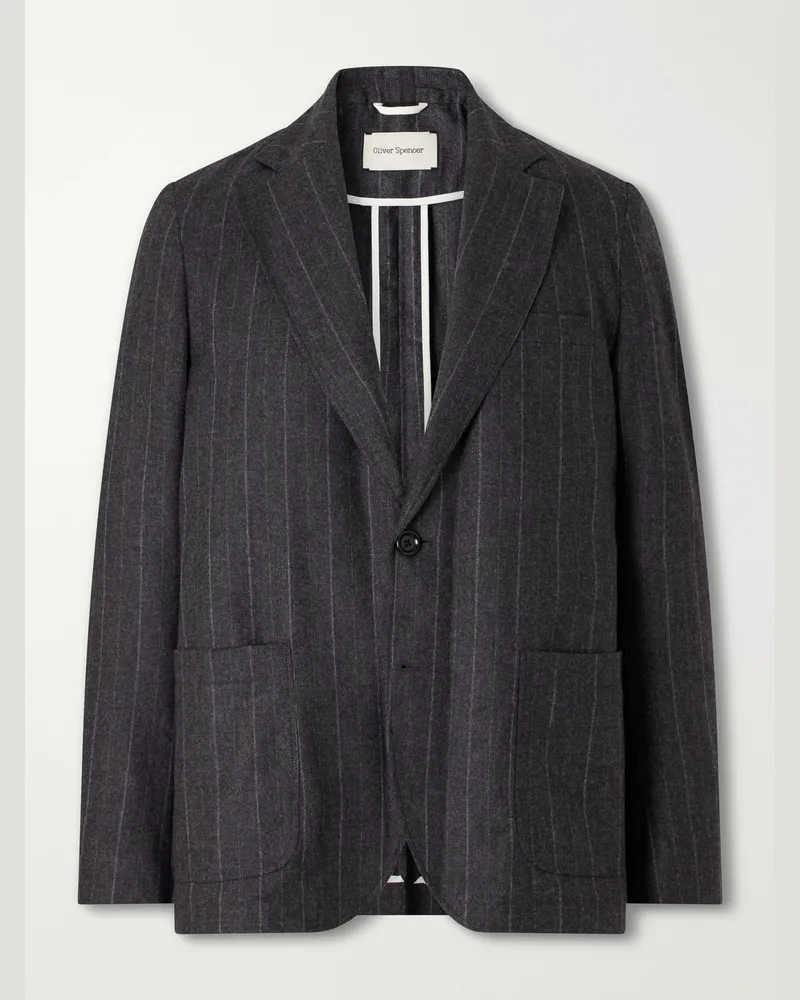 Oliver Spencer Westbury Striped Wool-Blend Suit Jacket Gray