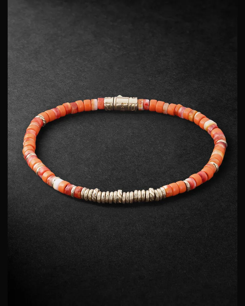 John Hardy Heishi Armband mit Zierperlen aus Sterlingsilber, 14 Karat Gold und Muscheln Orange