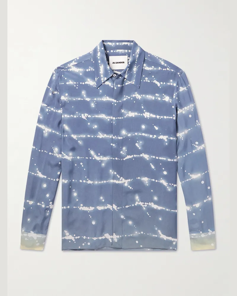Jil Sander Bedrucktes Hemd aus Webstoff Blau