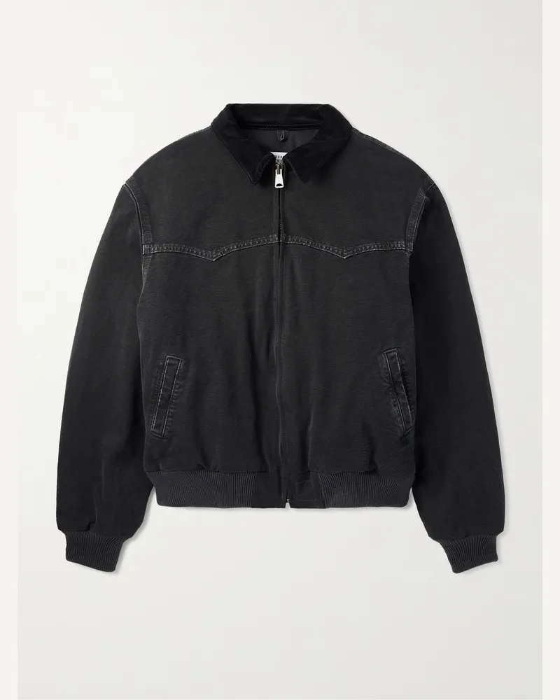 Maison Margiela Wattierte Jacke aus Baumwoll-Canvas mit Samtbesatz Schwarz