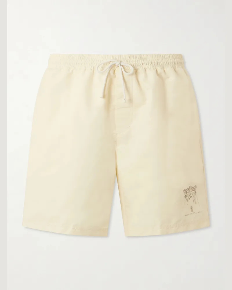 Brunello Cucinelli Straight-Leg Mid-Length Swim Shorts Neutrals