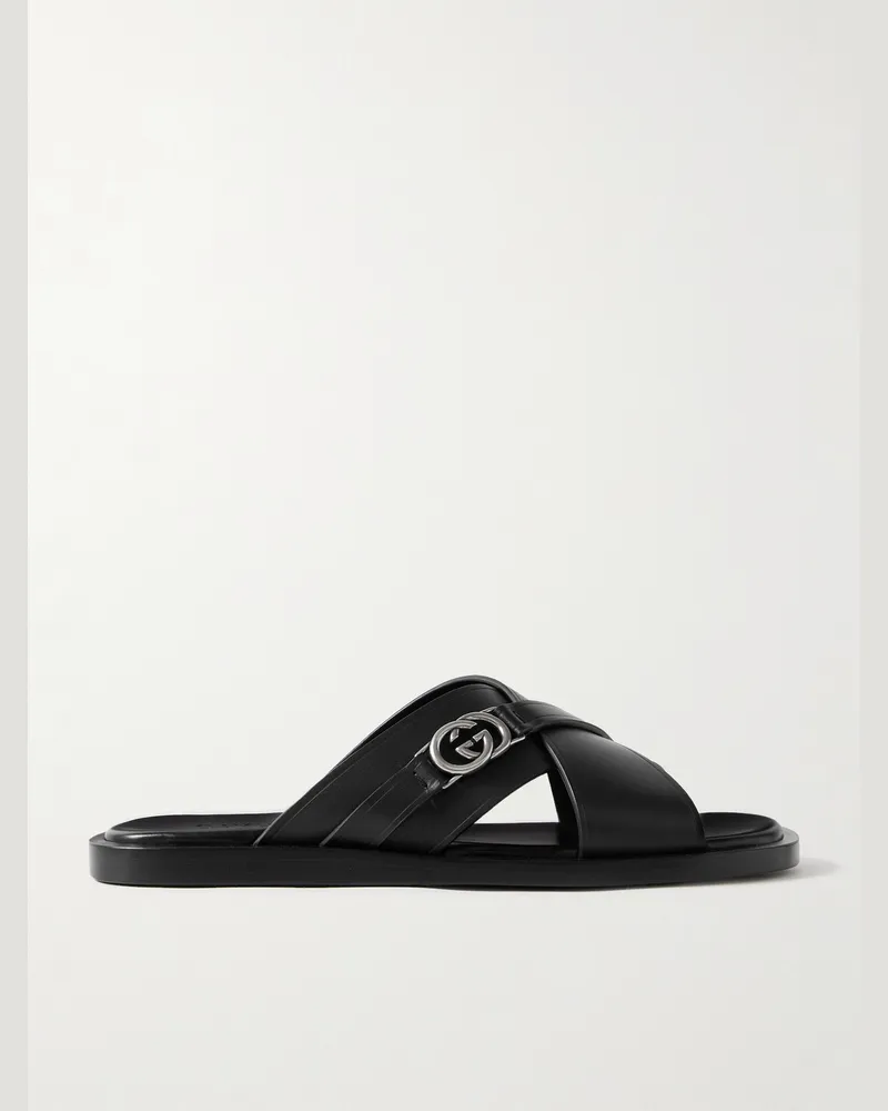Gucci Maverik Logo-Embellished Leather Sandals Black