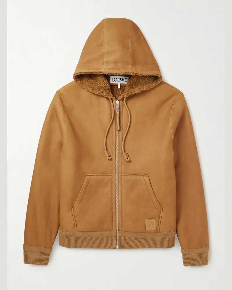 Loewe Kapuzenjacke aus Shearling mit Logoapplikation Braun