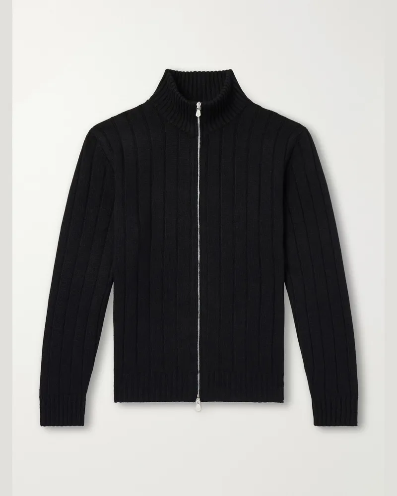 Brunello Cucinelli Ribbed Cashmere Zip-Up Sweater Black