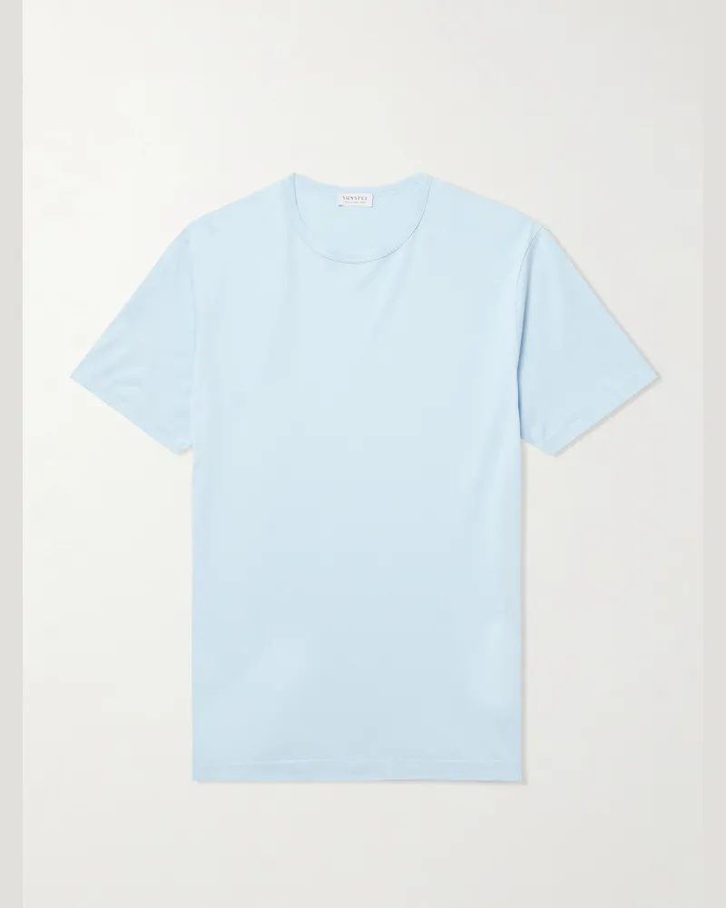 Sunspel Schmal geschnittenes T-Shirt aus Supima®-Baumwoll-Jersey Blau