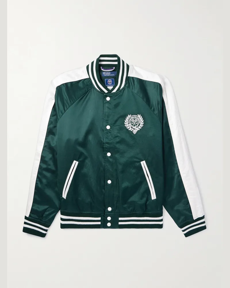 Ralph Lauren Wimbledon Zweifarbige Bomberjacke aus Satin aus einer Baumwollmischung mit Logostickerei Grün