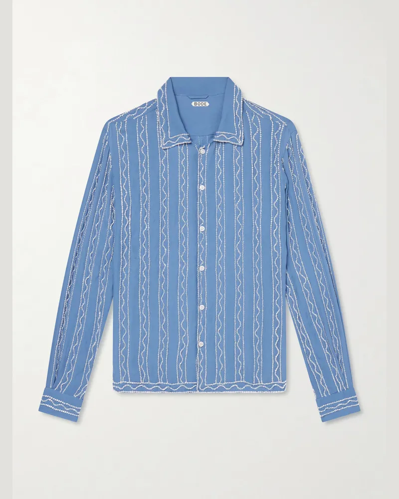 BODE Sea Beaded Silk Shirt Blue