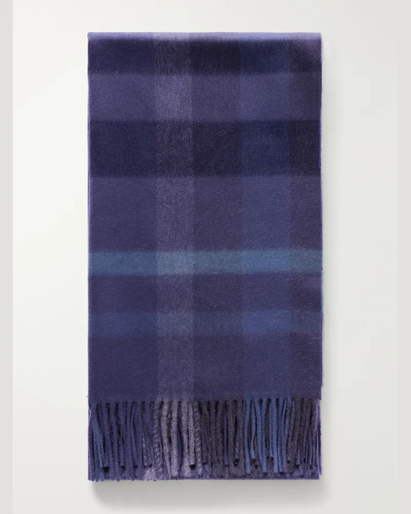 Johnstons of Elgin Tantallon Fringed Checked Cashmere Scarf Blue