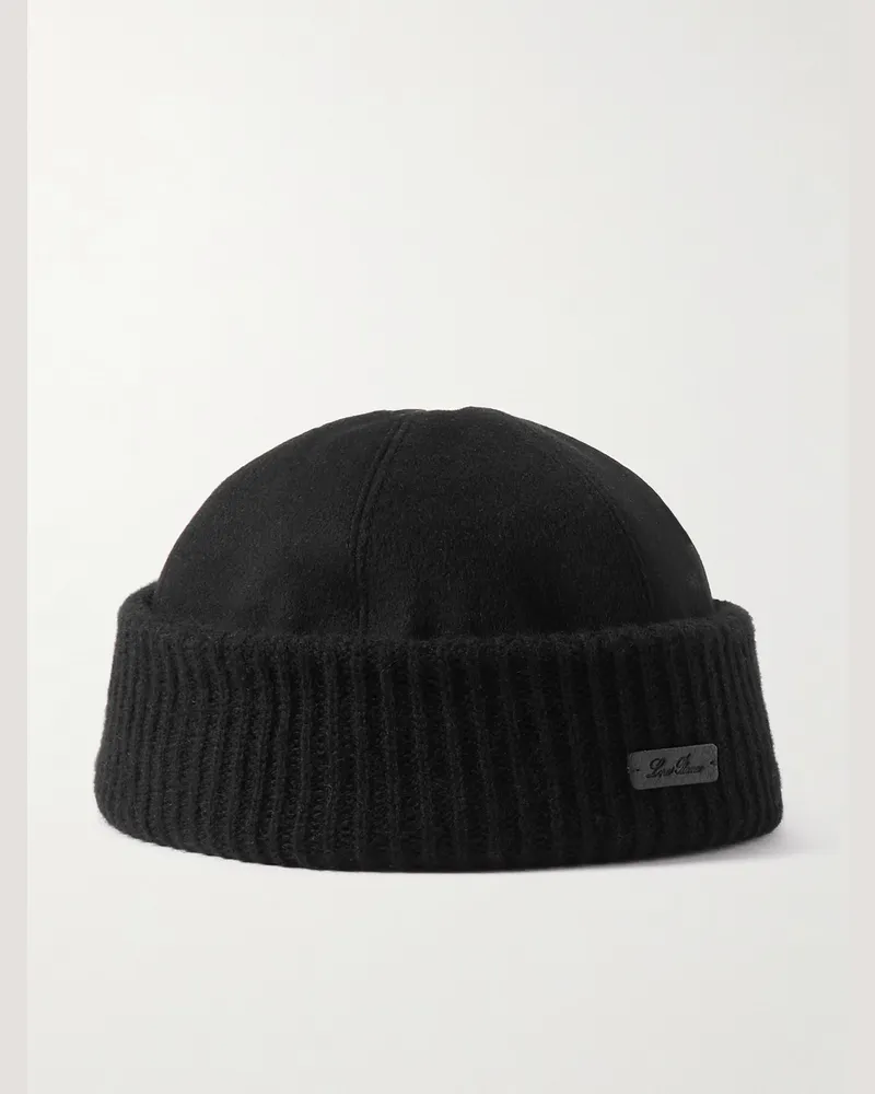 Loro Piana Beanie aus Storm-System®-Kaschmir mit Logoapplikation Schwarz