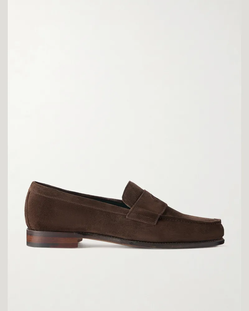 Drake's Charles Suede Penny Loafers Brown