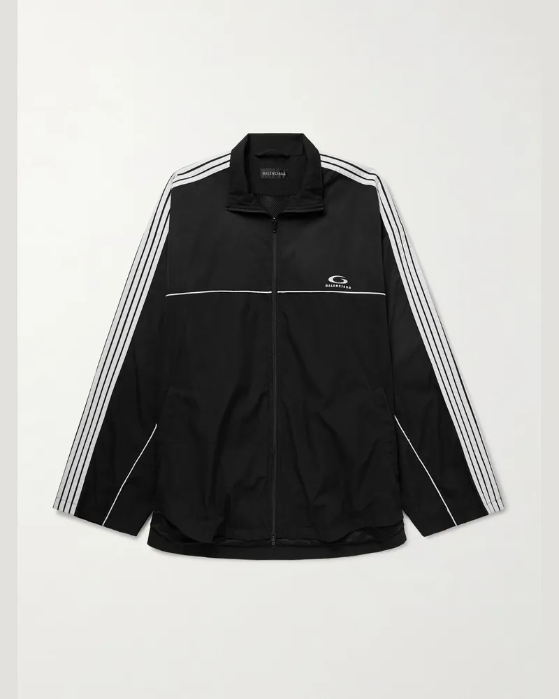 Balenciaga Oversized Striped Logo-Embroidered Recycled-Shell Track Jacket Black