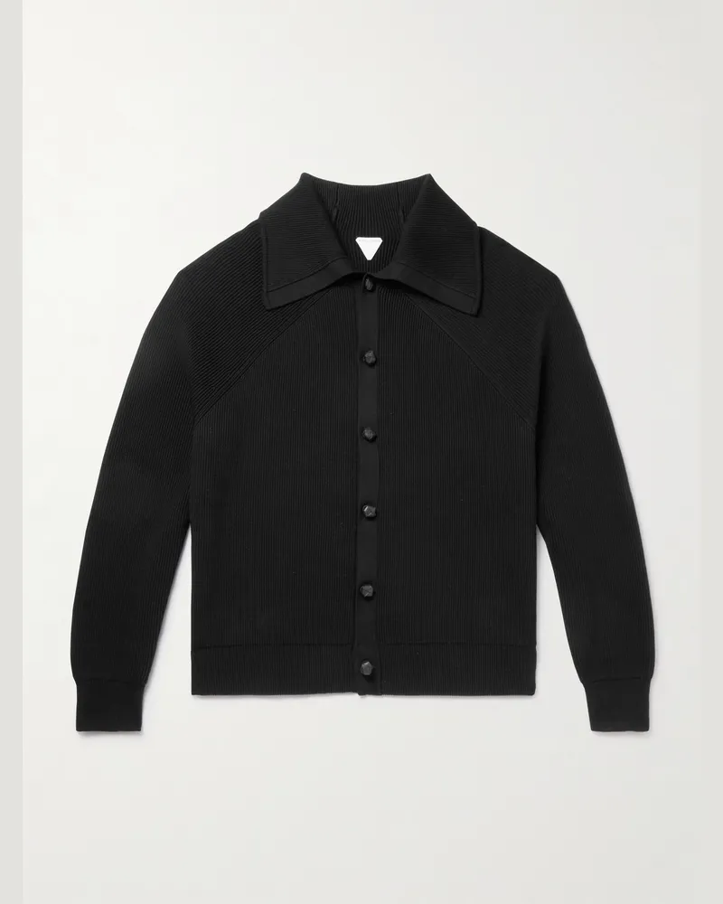 Bottega Veneta Cardigan aus Baumwolle in Rippstrick Schwarz
