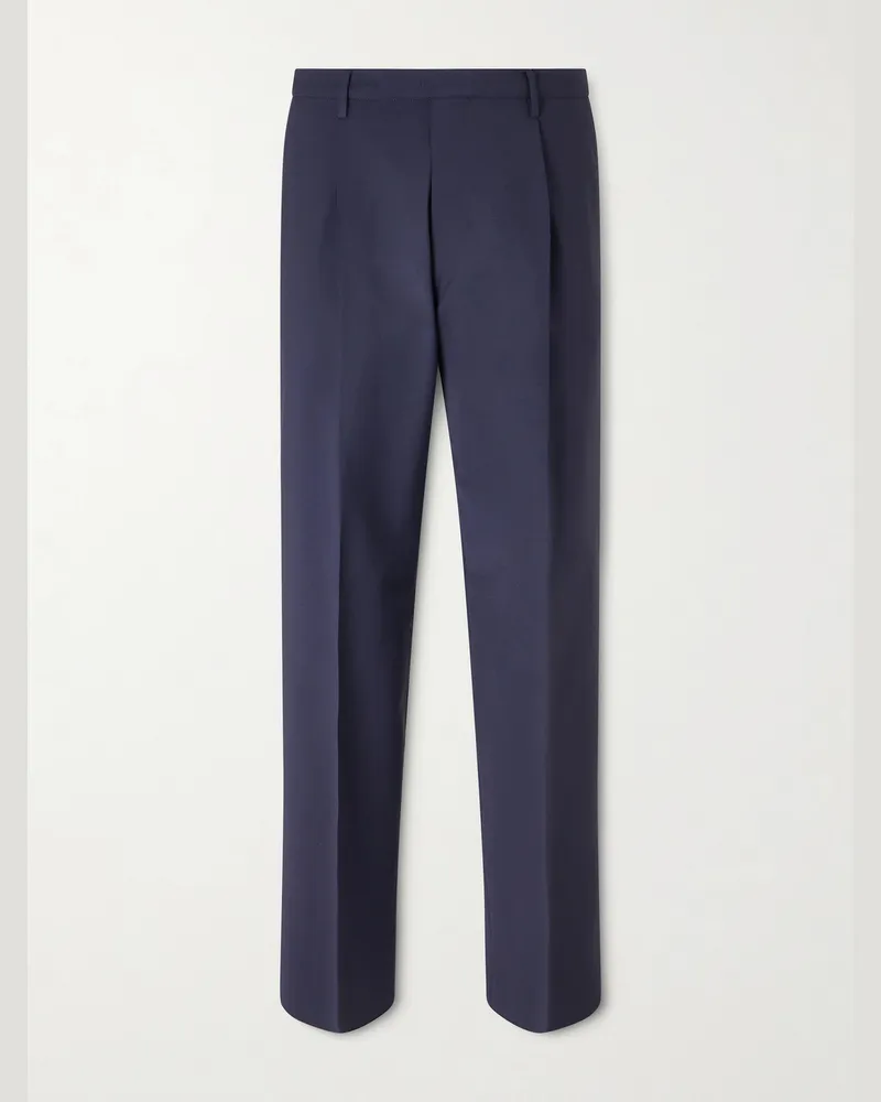 Boglioli Straight-Leg Pleated Wool-Blend Trousers Blue