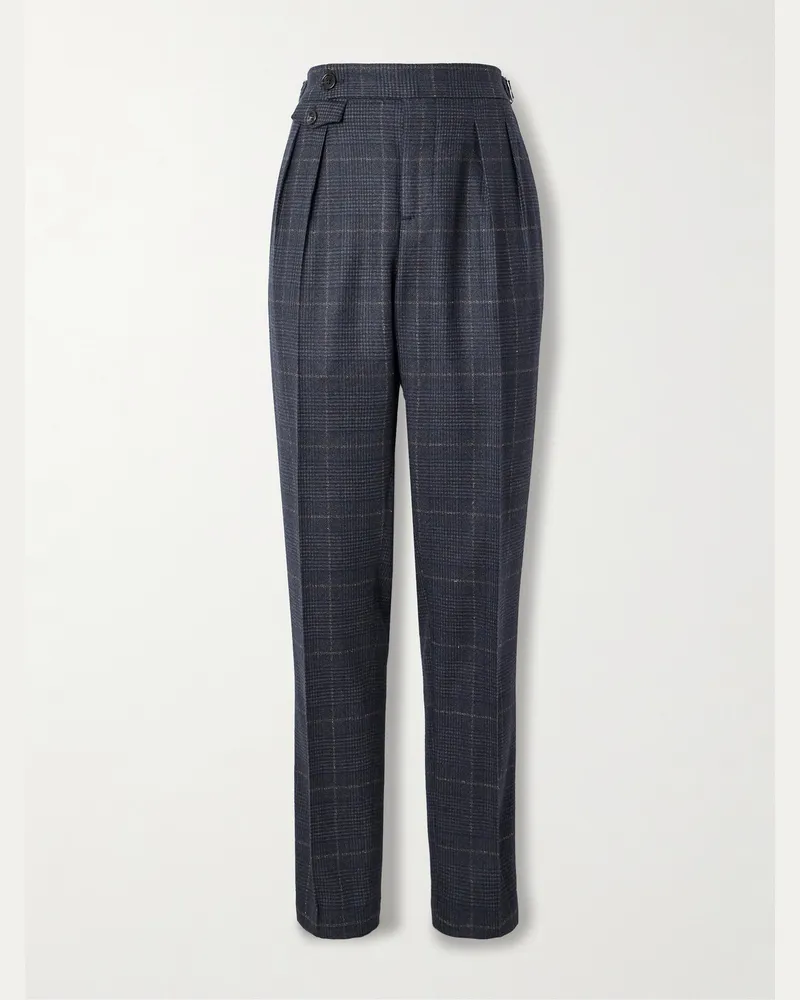 Brunello Cucinelli Straight-Leg Checked Cashmere and Wool-Blend Suit Trousers Blue