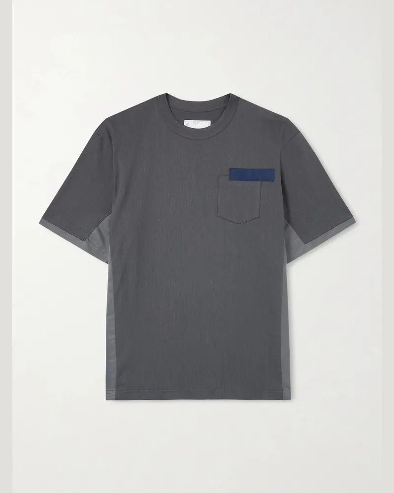 Sacai Appliquéd Shell-Trimmed Cotton-Jersey T-Shirt Gray