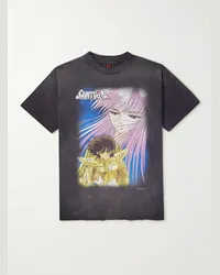 SAINT MXXXXXX Saint Seiya T-Shirt aus bedrucktem Baumwoll-Jersey mit Distressed-Details Grau