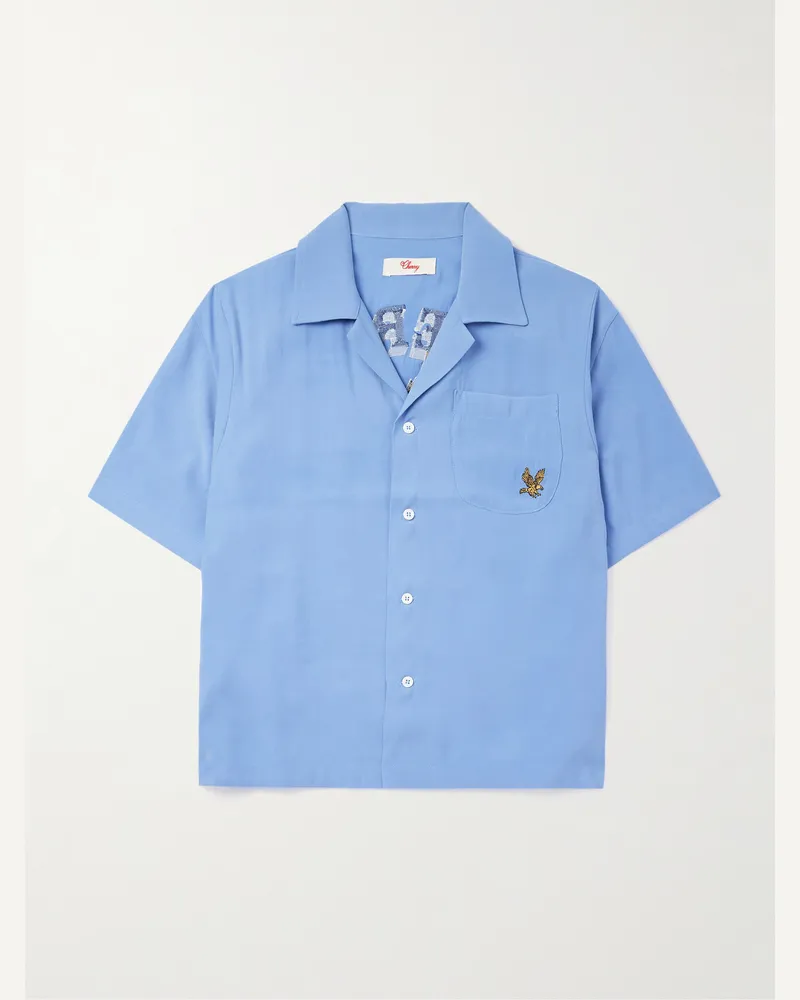 Cherry Los Angeles Hemd aus Jersey mit Stickereien und Reverskragen Blau