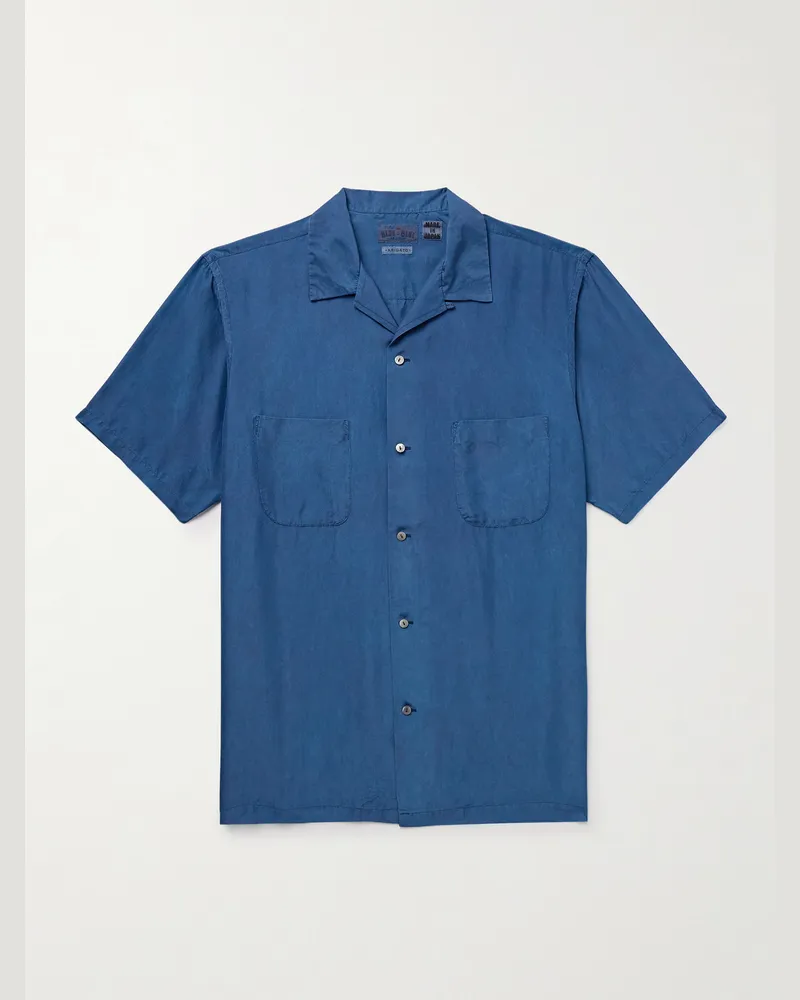 Blue Blue Japan Hemd aus Habutai-Seide mit wandelbarem Kragen in Indigo-Färbung Blau
